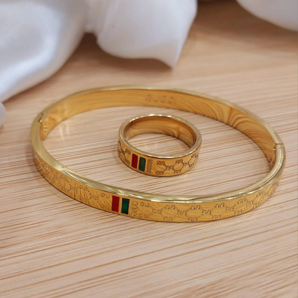 Gold Plated Stainless Steel Bangles And A Matching Ring Providing Elegant Design Everyday Fashion Support - 16