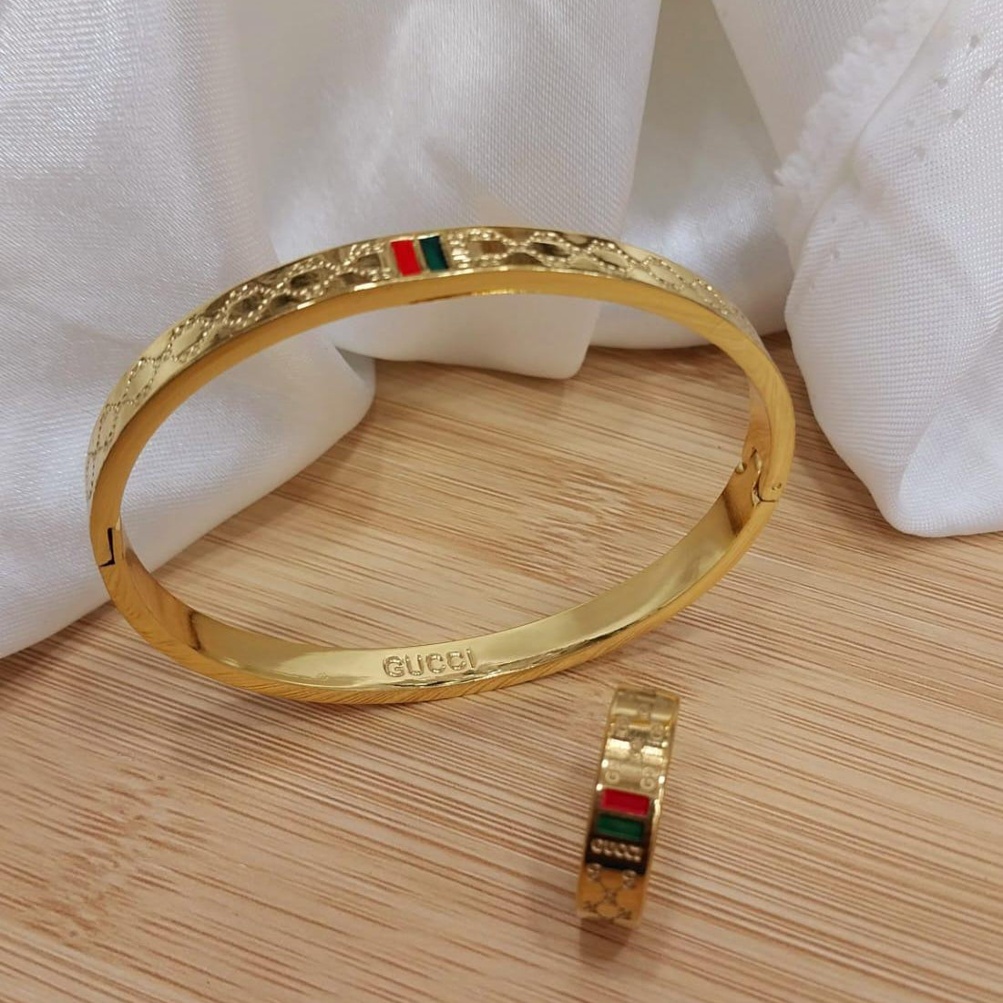 Gold Plated Stainless Steel Bangles And A Matching Ring Providing Elegant Design Everyday Fashion Support - 16