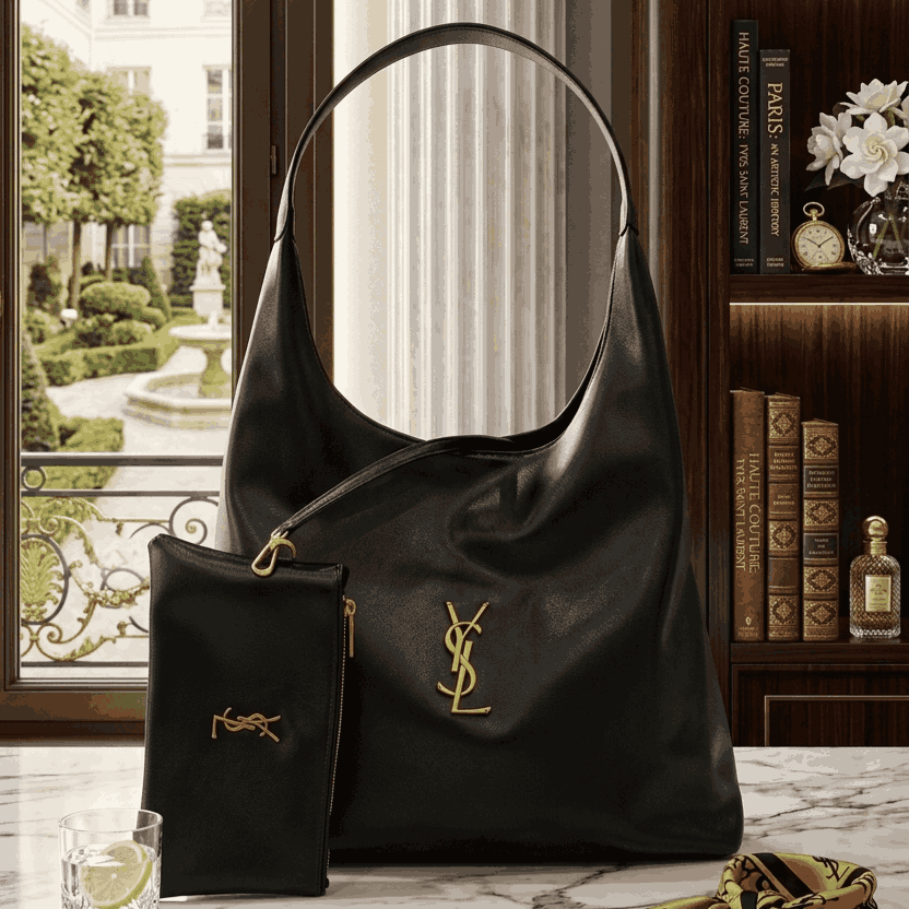 Luxury YSL Imported Tote Bag (Large Capacity) – High-Quality Black Leather Shoulder Bag with Pouch | Premium Designer Bag( without box)