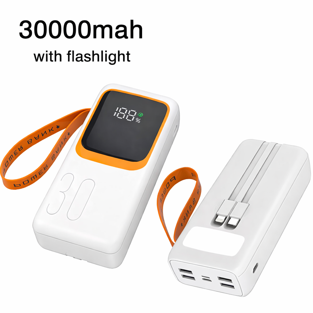 Moshuo 30000mAh Super Fast Charging Power Bank 100W – Original Lithium Battery with LED Display & Type-C Cable