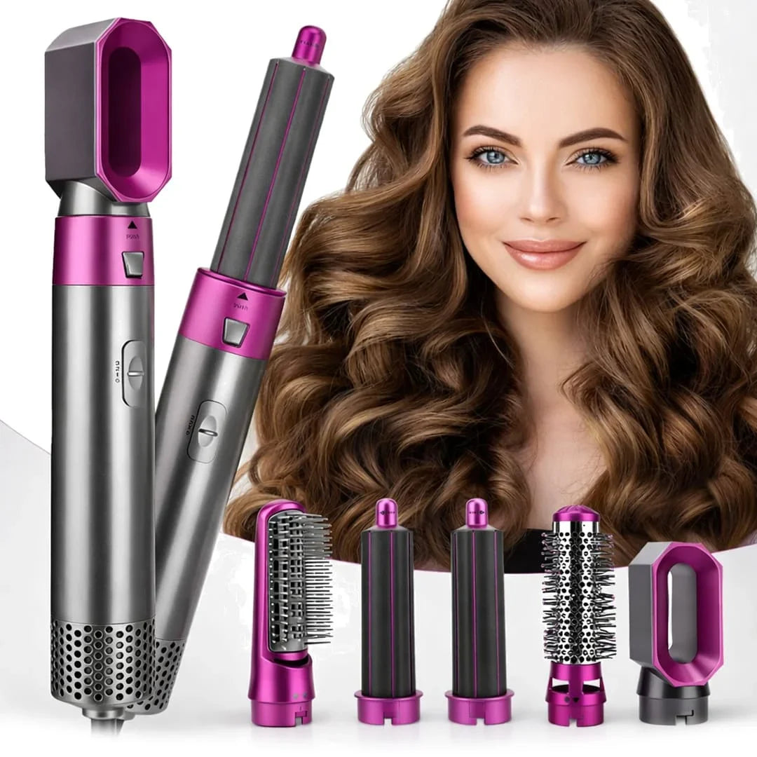 High Quality 5 In 1 Hair Styler Brush Hair Straightener Curler Blow Dryer Volumizer Negative Ionic Electric Air Wrap With Detachable Brush Heads