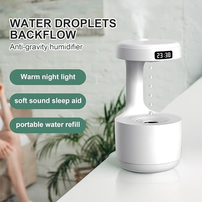 Smooth Sailing Antigravity Humidifier With Ultra-Quiet Performance, Water Drop Light Effects
