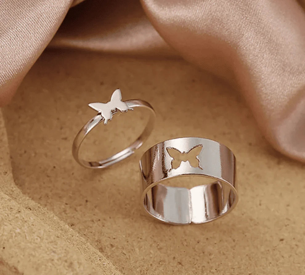 ARJ-947 Butterfly Couple Ring Elegant Stylish Durable Design Symbol Of Love And Commitment For Couples Adjustable Size - Black