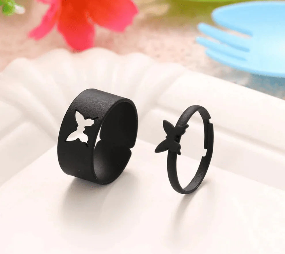 ARJ-947 Butterfly Couple Ring Elegant Stylish Durable Design Symbol Of Love And Commitment For Couples Adjustable Size - Black